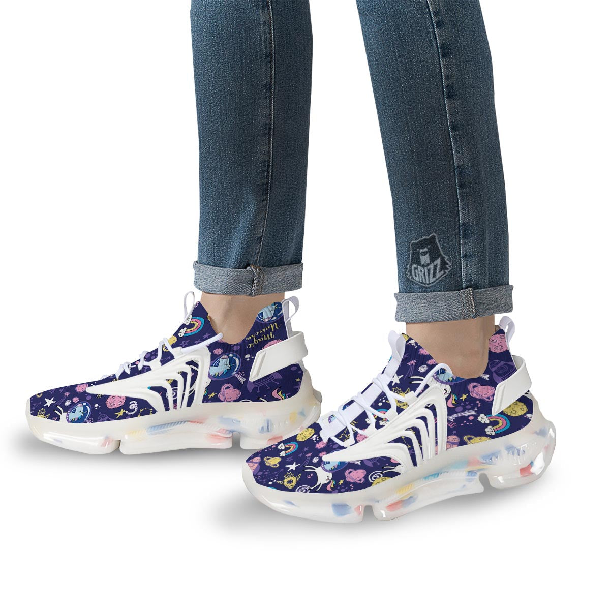 Unicorn Space Astronaut Print Pattern White Gym Shoes-grizzshop