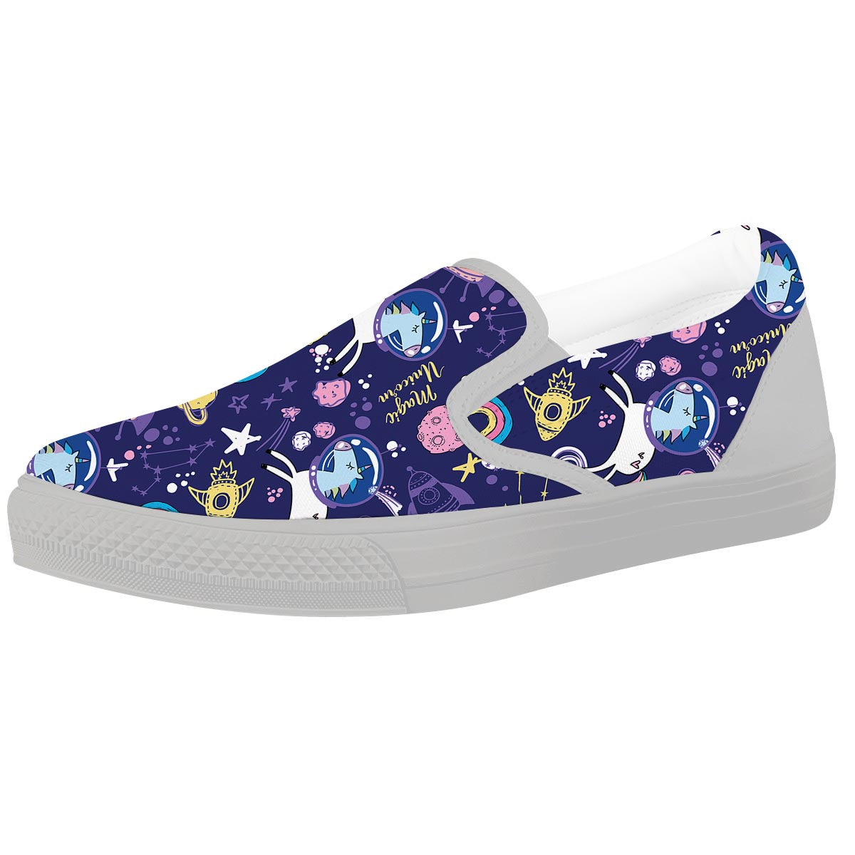 Unicorn Space Astronaut Print Pattern White Slip On Shoes-grizzshop