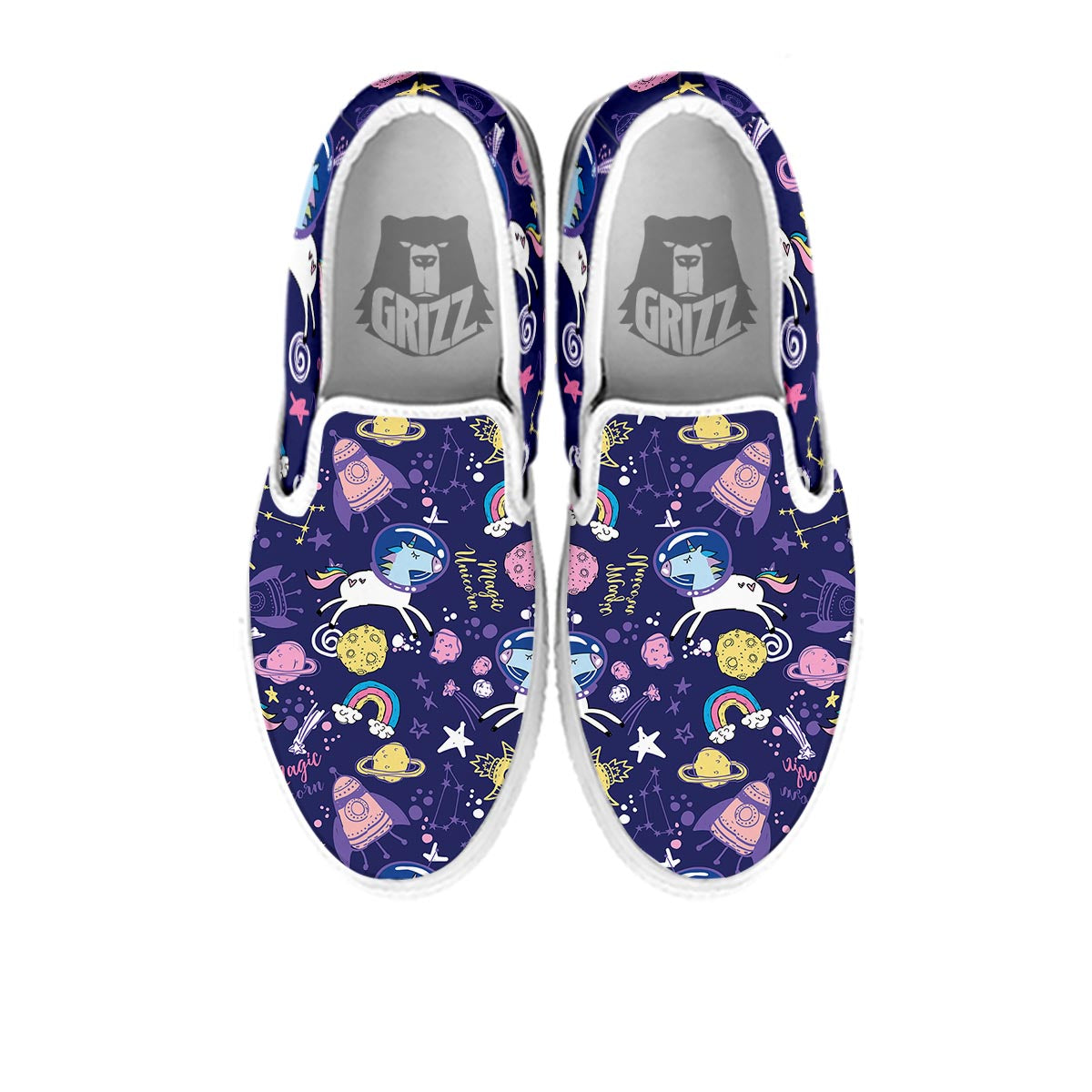 Unicorn Space Astronaut Print Pattern White Slip On Shoes-grizzshop