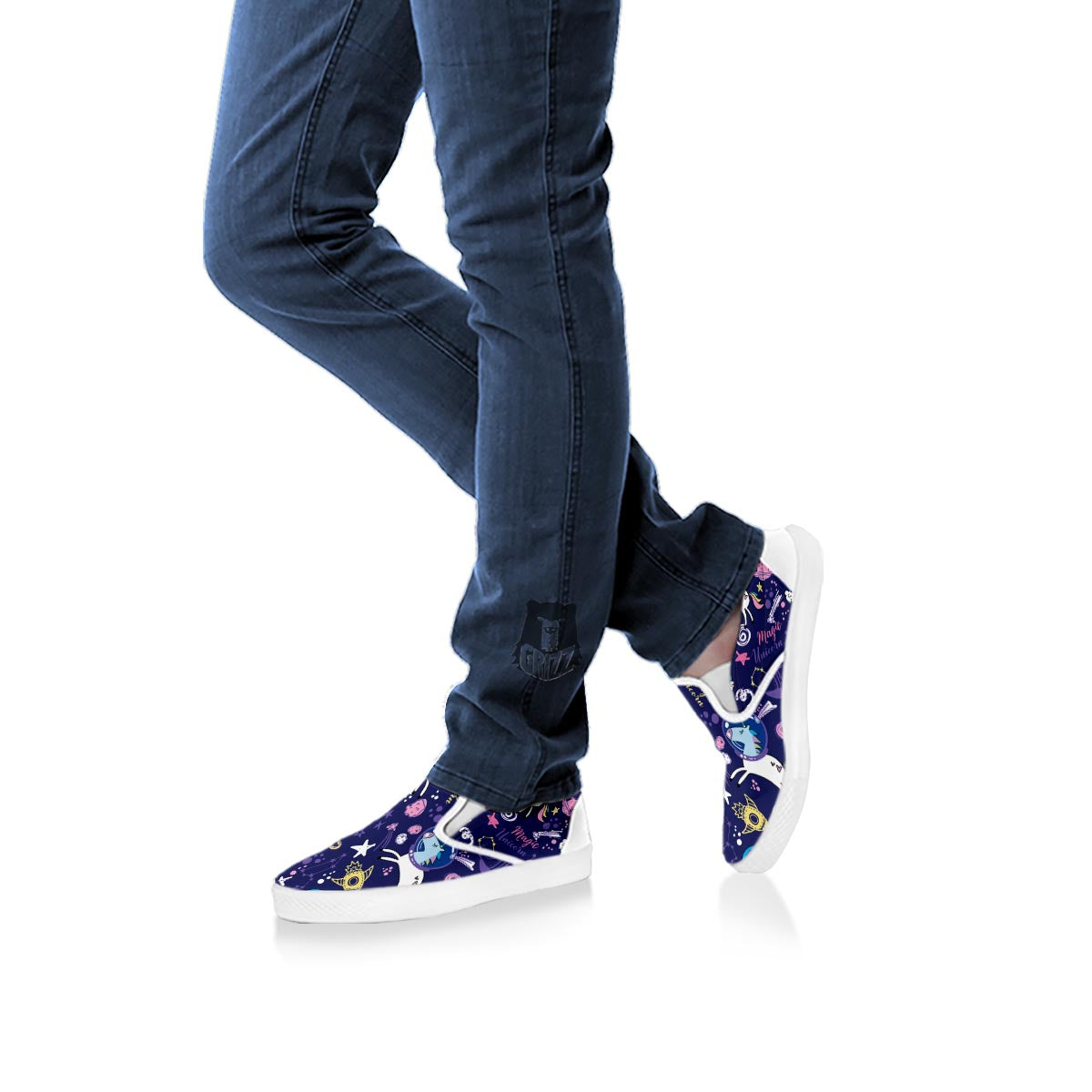 Unicorn Space Astronaut Print Pattern White Slip On Shoes-grizzshop