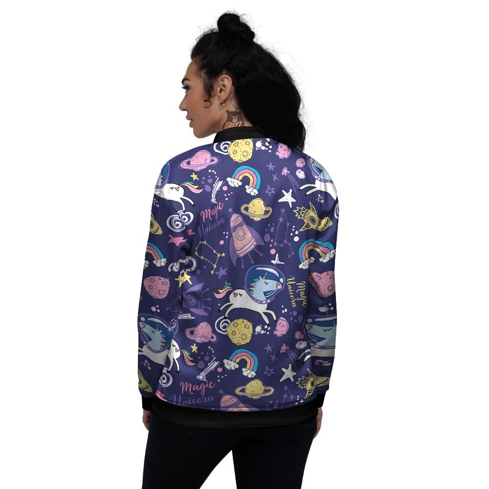 Unicorn Space Astronaut Print Pattern Women's Bomber Jacket-grizzshop