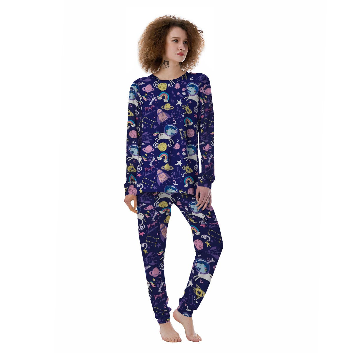 Unicorn Space Astronaut Print Pattern Women's Pajamas-grizzshop