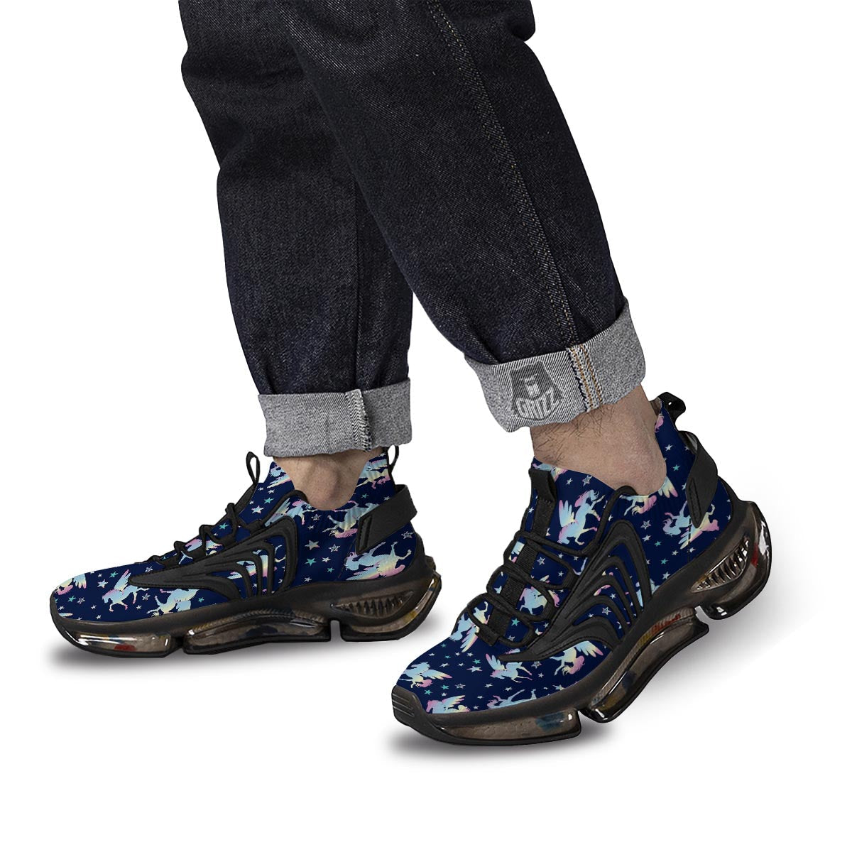Unicorn Star Fairy Print Pattern Black Gym Shoes-grizzshop