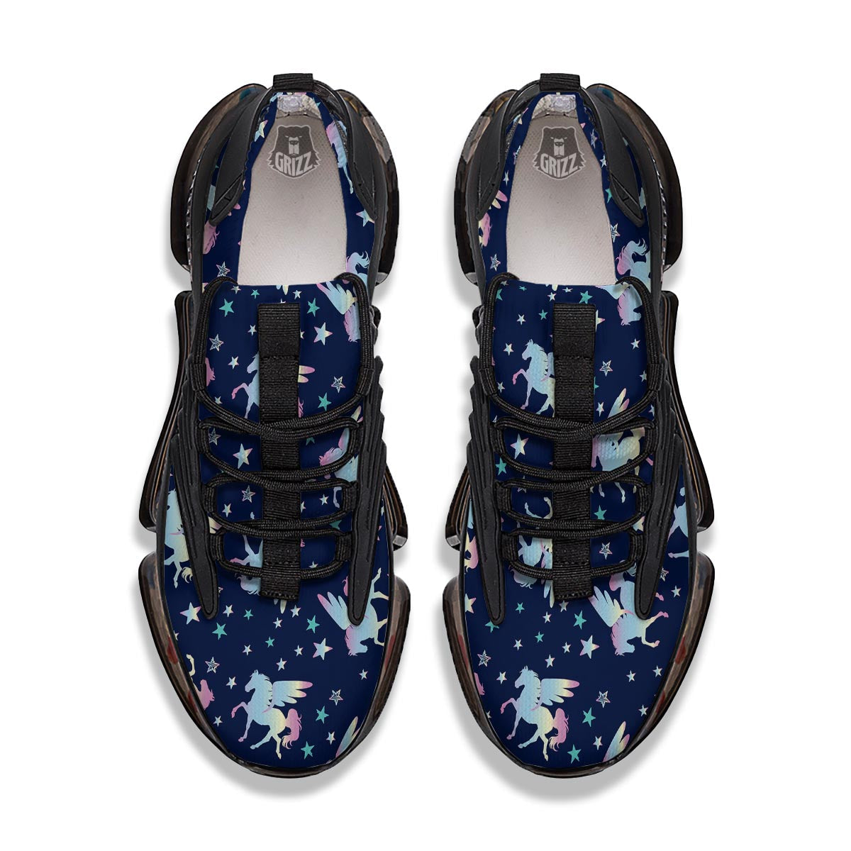 Unicorn Star Fairy Print Pattern Black Gym Shoes-grizzshop