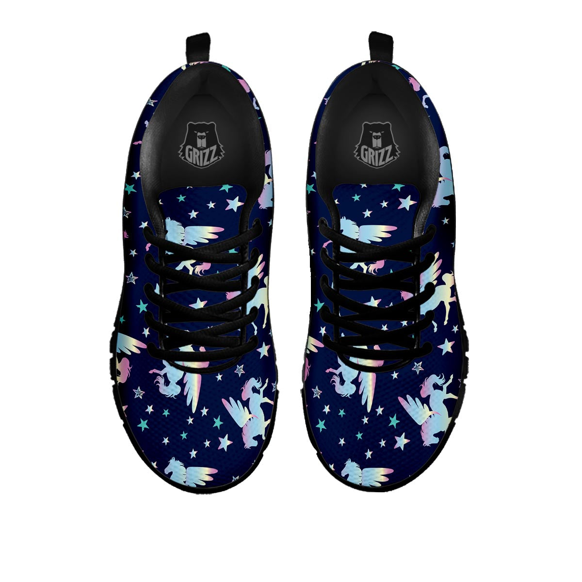 Unicorn Star Fairy Print Pattern Black Sneaker-grizzshop