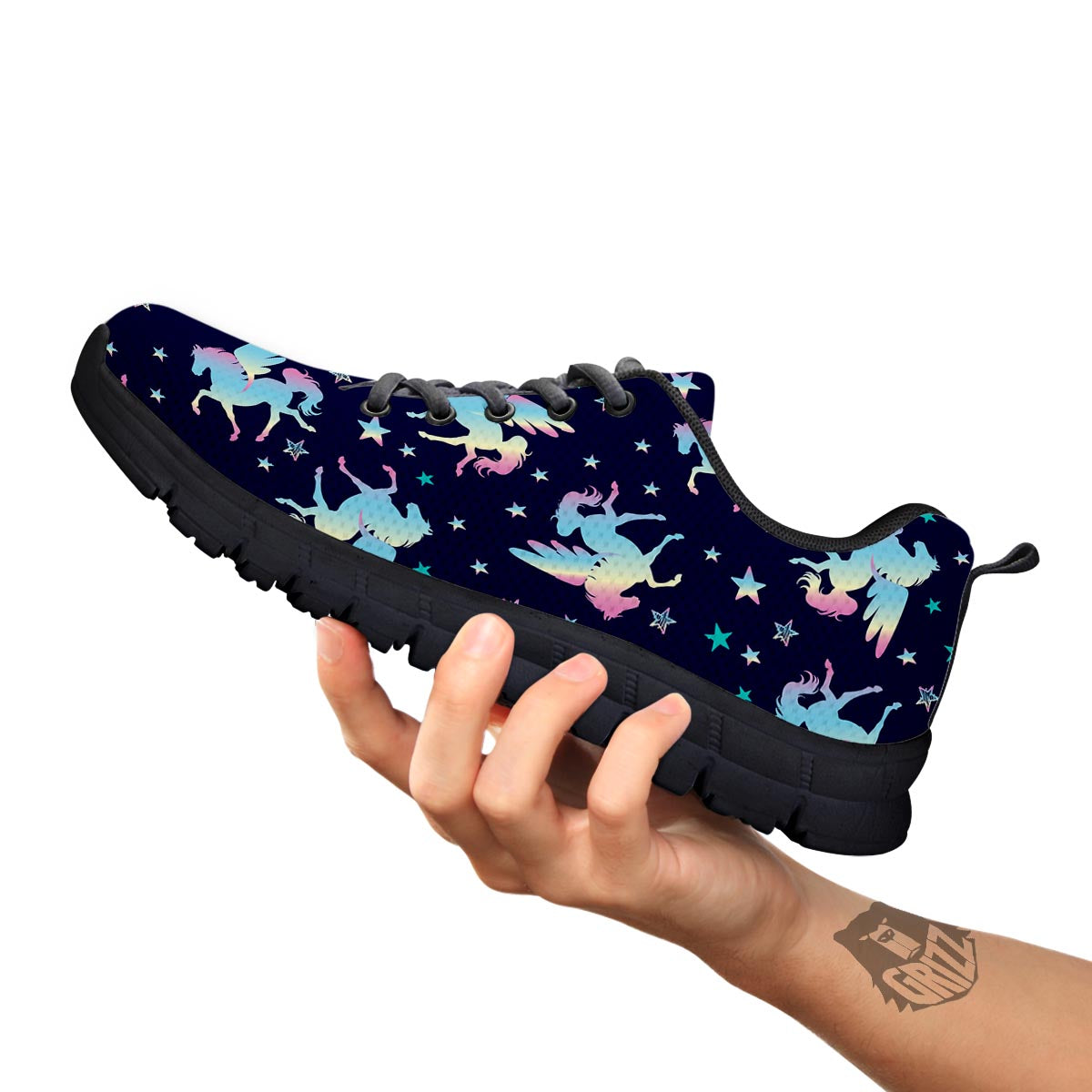 Unicorn Star Fairy Print Pattern Black Sneaker-grizzshop