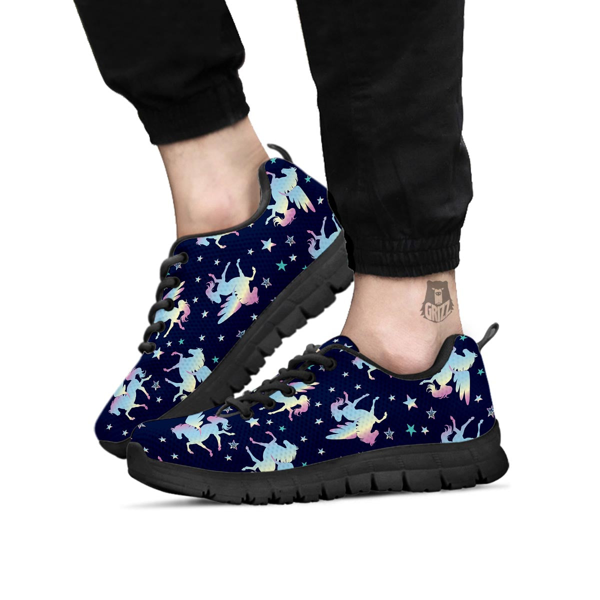 Unicorn Star Fairy Print Pattern Black Sneaker-grizzshop