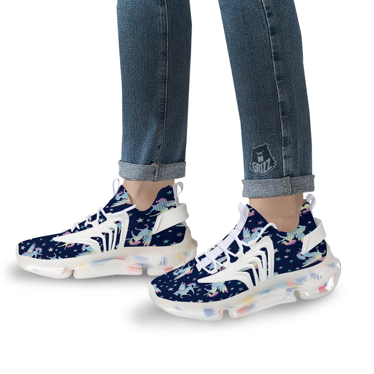 Unicorn Star Fairy Print Pattern White Gym Shoes-grizzshop