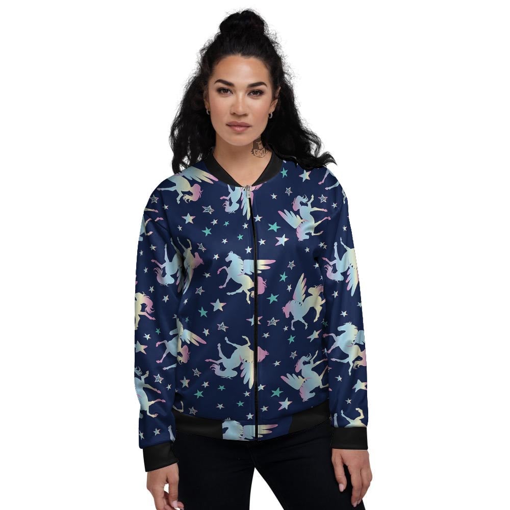 Unicorn Star Fairy Print Pattern Women's Bomber Jacket-grizzshop