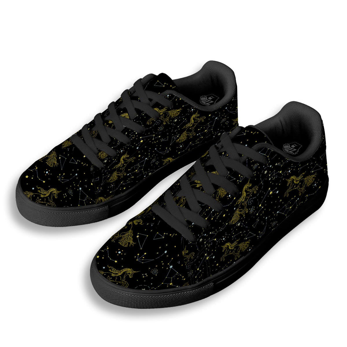Unicorn Star Space Print Pattern Black Low Top Sneakers-grizzshop