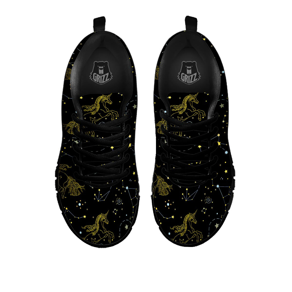 Unicorn Star Space Print Pattern Black Sneaker-grizzshop