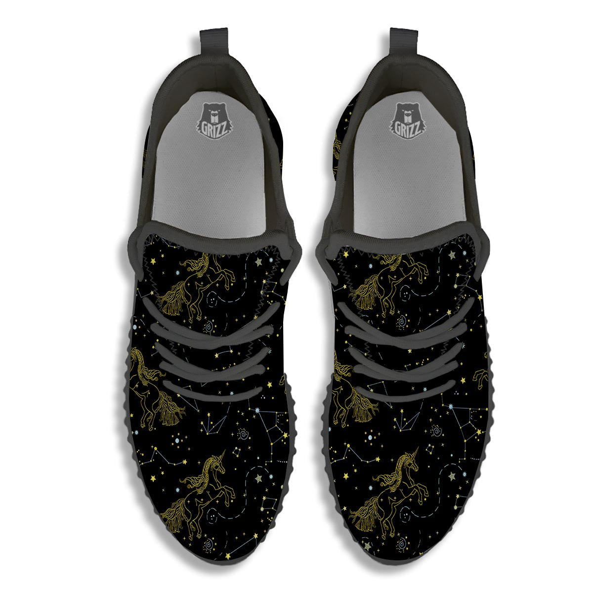 Unicorn Star Space Print Pattern Black Walking Shoes-grizzshop