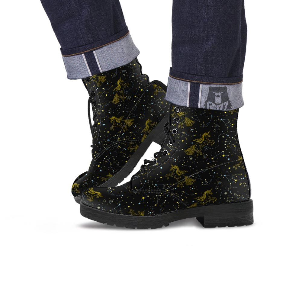 Unicorn Star Space Print Pattern Leather Boots-grizzshop