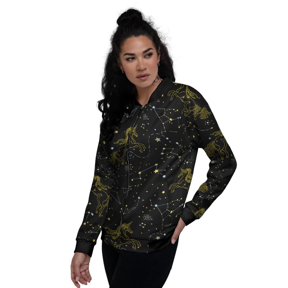 Unicorn Star Space Print Pattern Women's Bomber Jacket-grizzshop