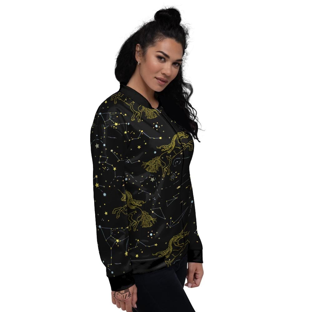 Unicorn Star Space Print Pattern Women's Bomber Jacket-grizzshop