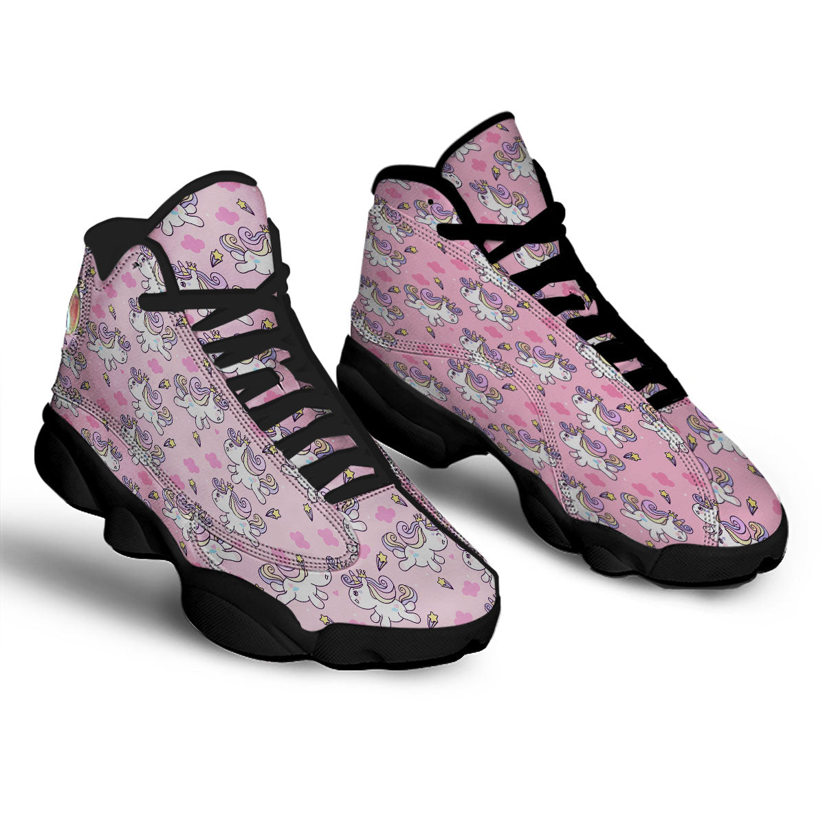 Unicorn White Girly Print Pattern Black Basketball Shoes-grizzshop