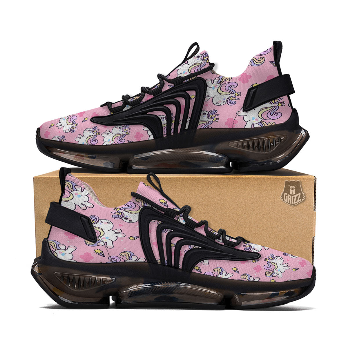 Unicorn White Girly Print Pattern Black Gym Shoes-grizzshop