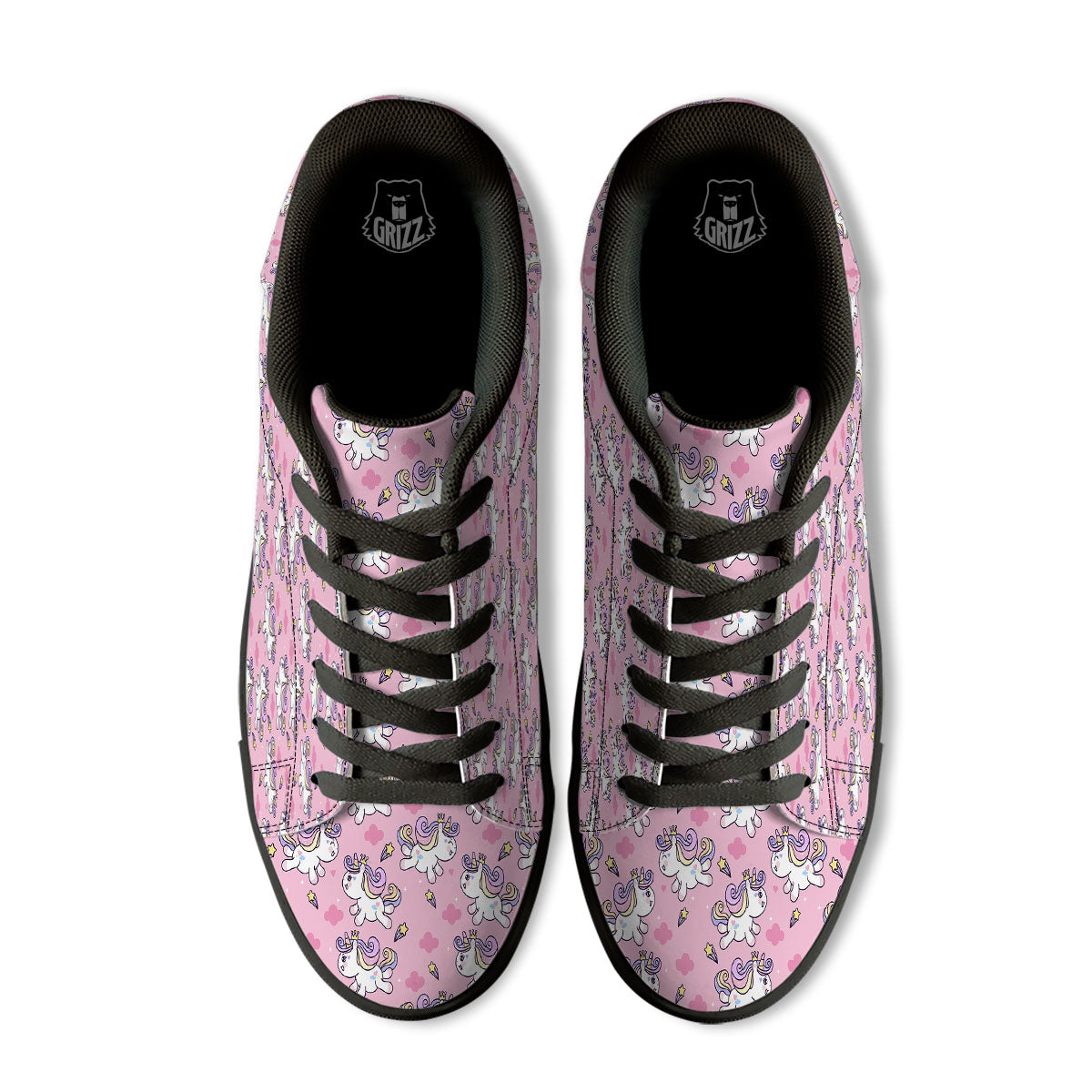 Unicorn White Girly Print Pattern Black Low Top Sneakers-grizzshop