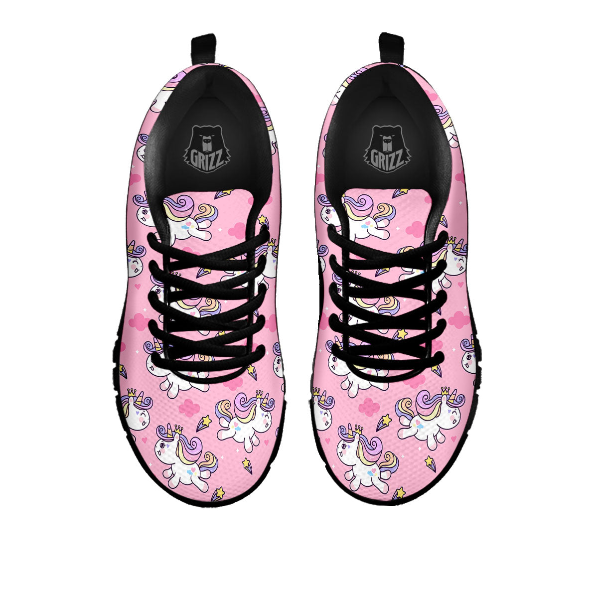 Unicorn White Girly Print Pattern Black Sneaker-grizzshop