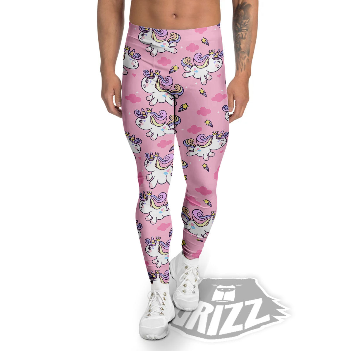 Unicorn White Girly Print Pattern Men's Leggings-grizzshop