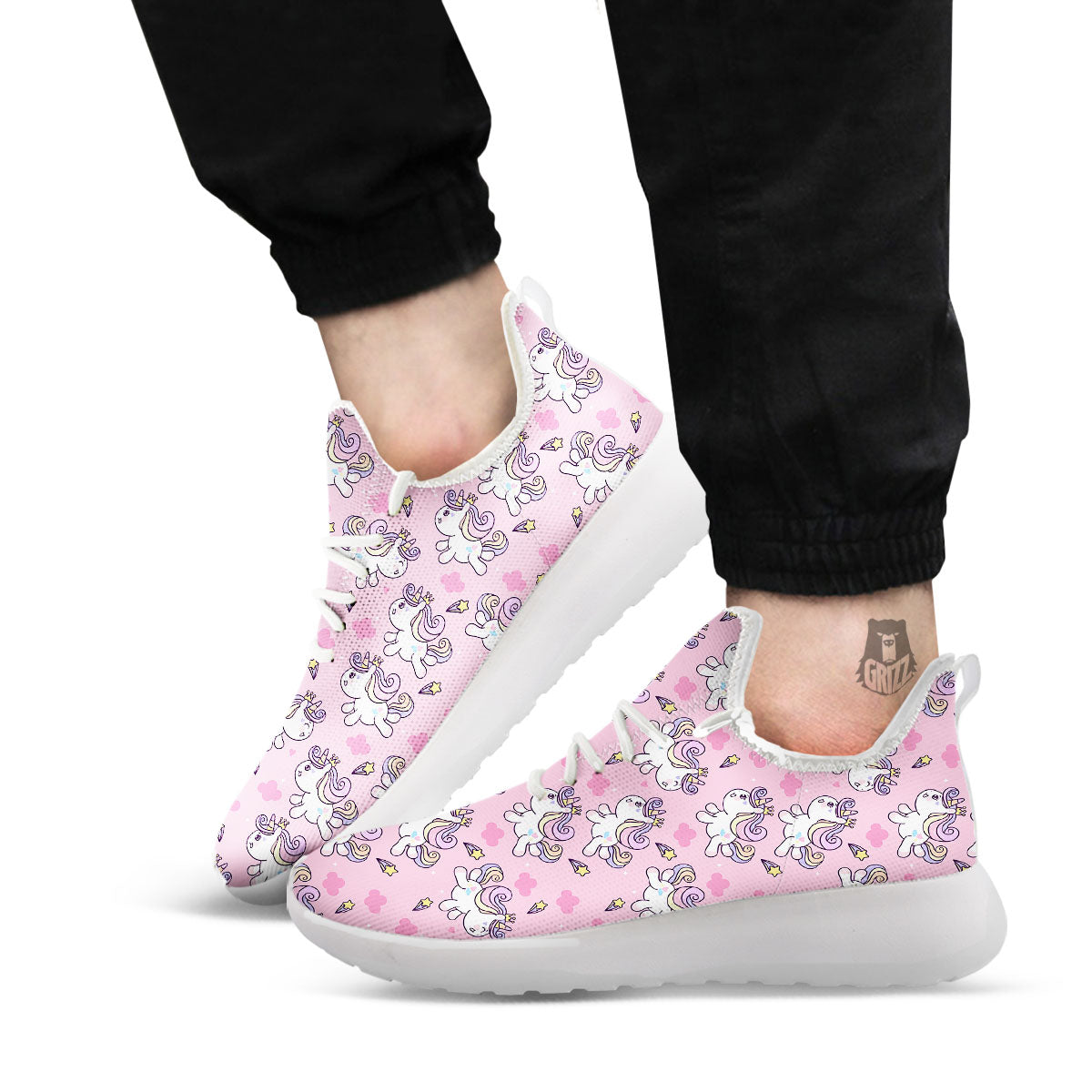 Unicorn White Girly Print Pattern White Athletic Shoes-grizzshop