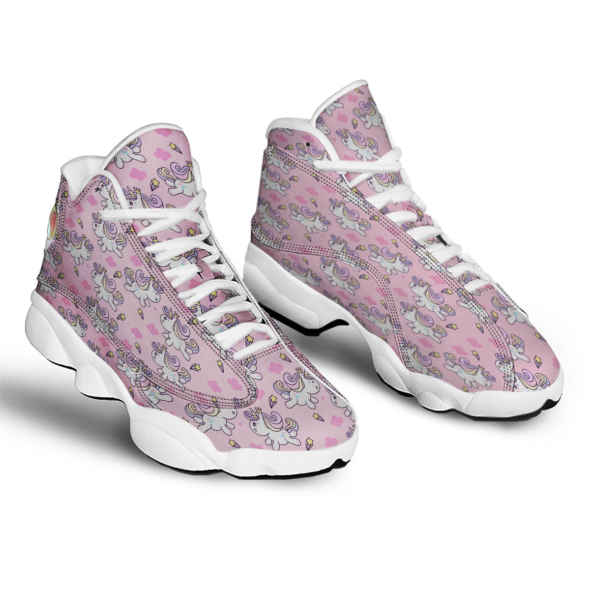 Unicorn White Girly Print Pattern White Basketball Shoes-grizzshop