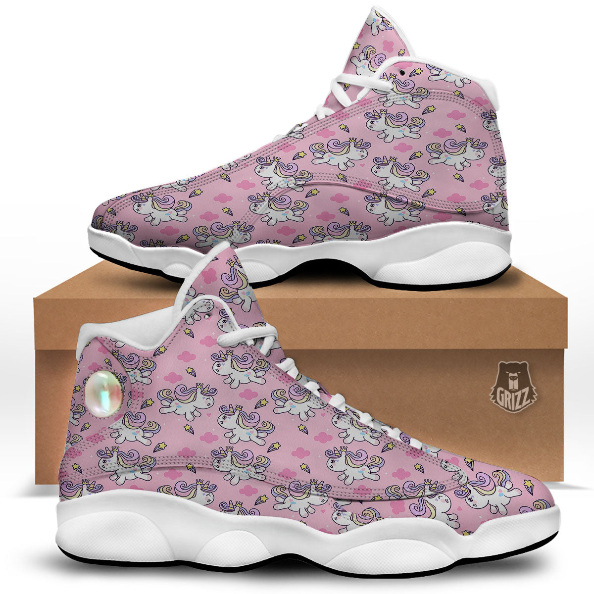 Unicorn White Girly Print Pattern White Basketball Shoes-grizzshop