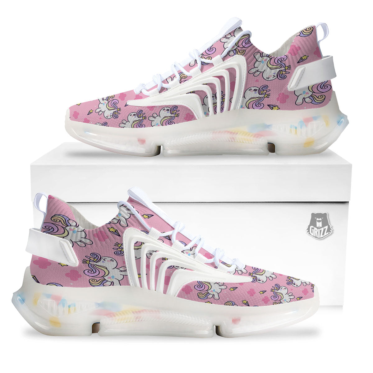 Unicorn White Girly Print Pattern White Gym Shoes-grizzshop