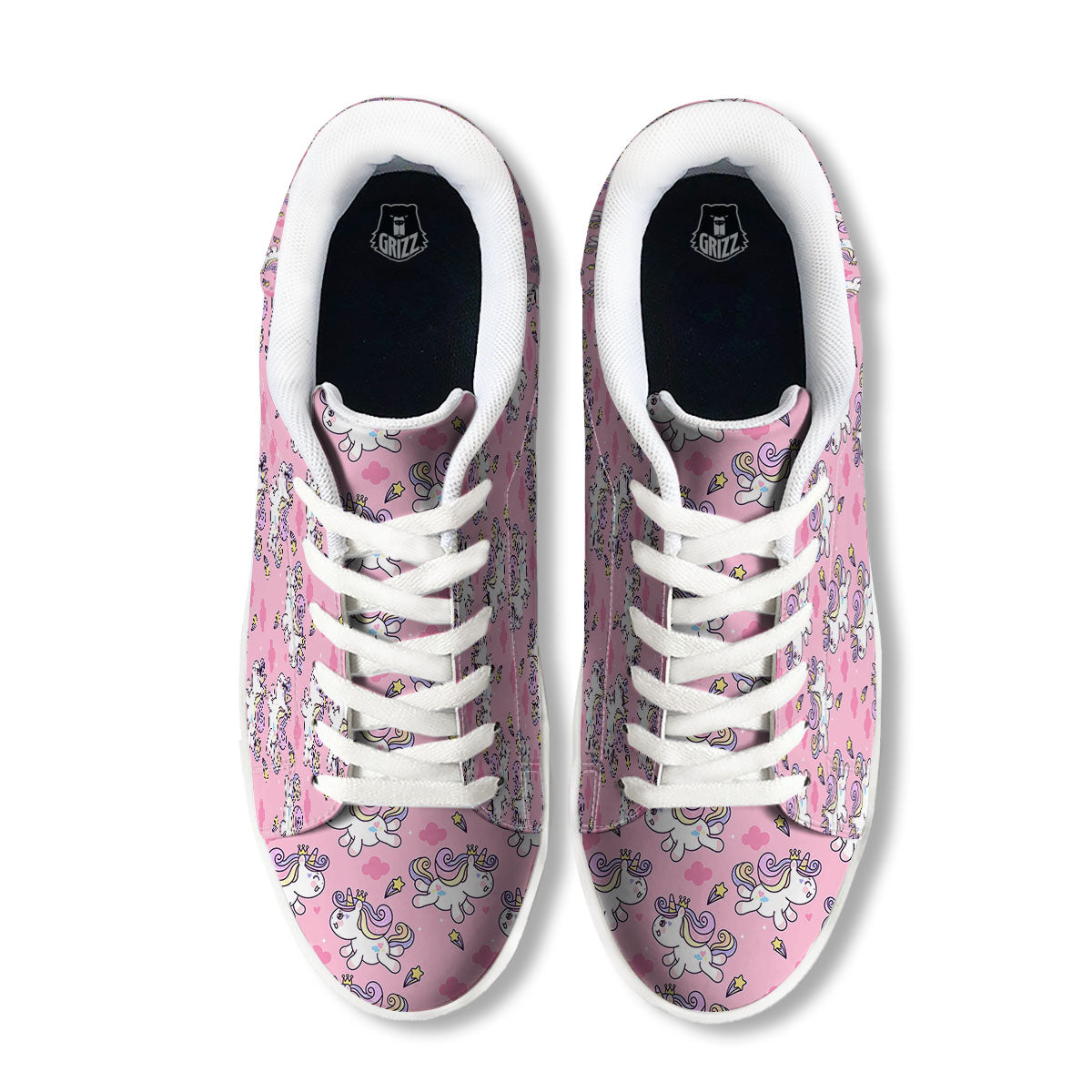 Unicorn White Girly Print Pattern White Low Top Sneakers-grizzshop