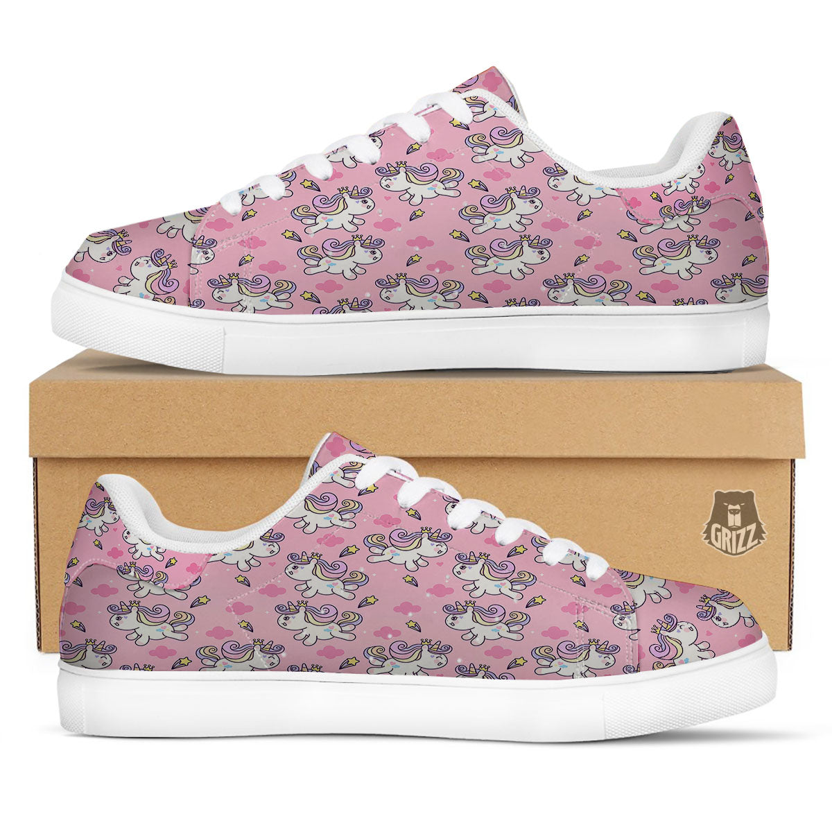 Unicorn White Girly Print Pattern White Low Top Sneakers-grizzshop