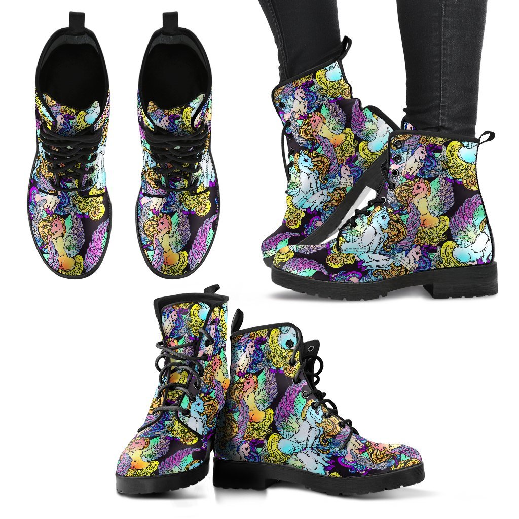 Unicorn Cartoon Pattern Print Men Women Leather Boots-grizzshop