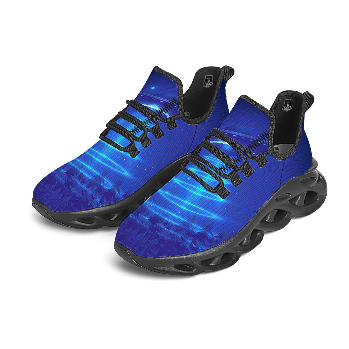 Unidentified Flying Object Blue Print Black Running Shoes-grizzshop