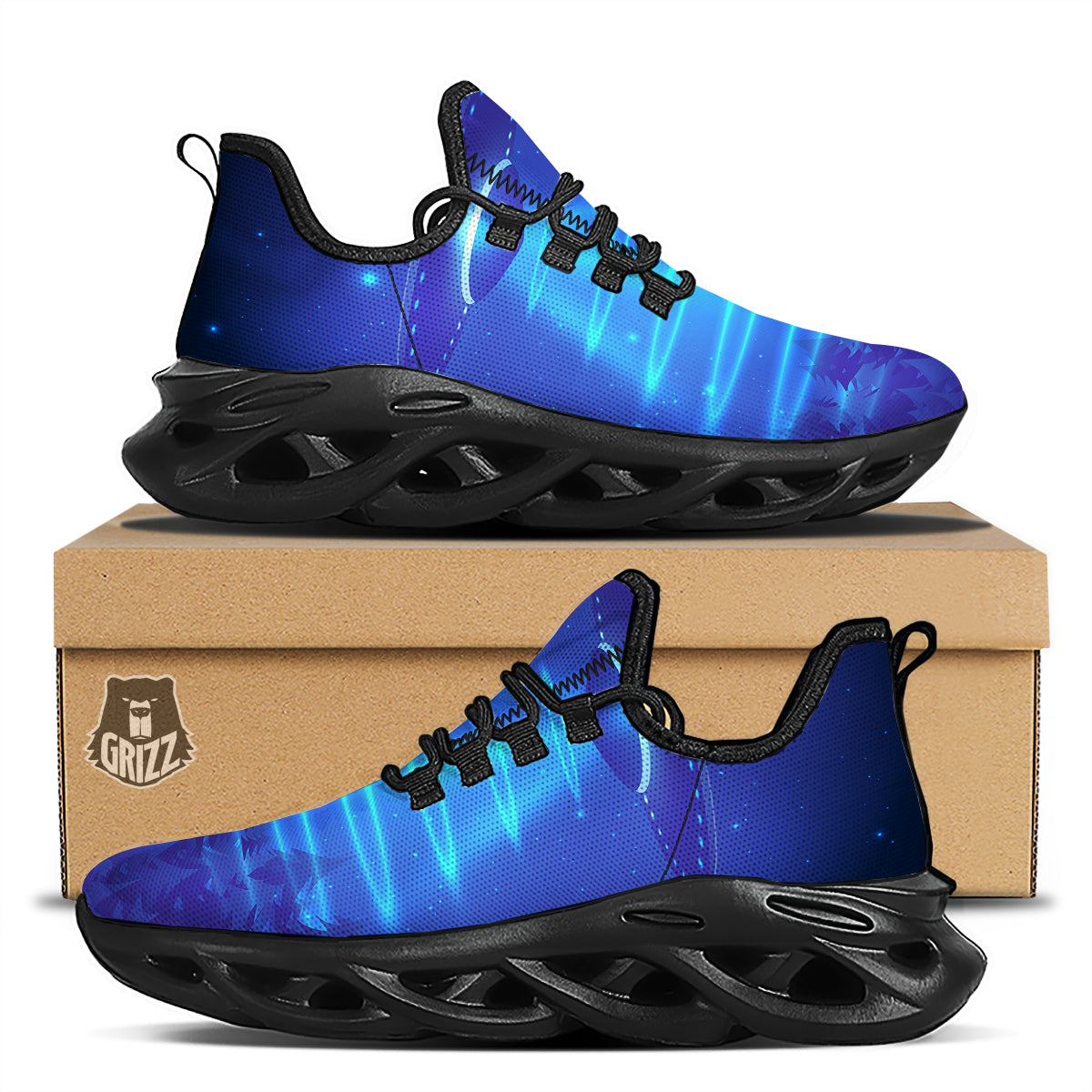 Unidentified Flying Object Blue Print Black Running Shoes-grizzshop