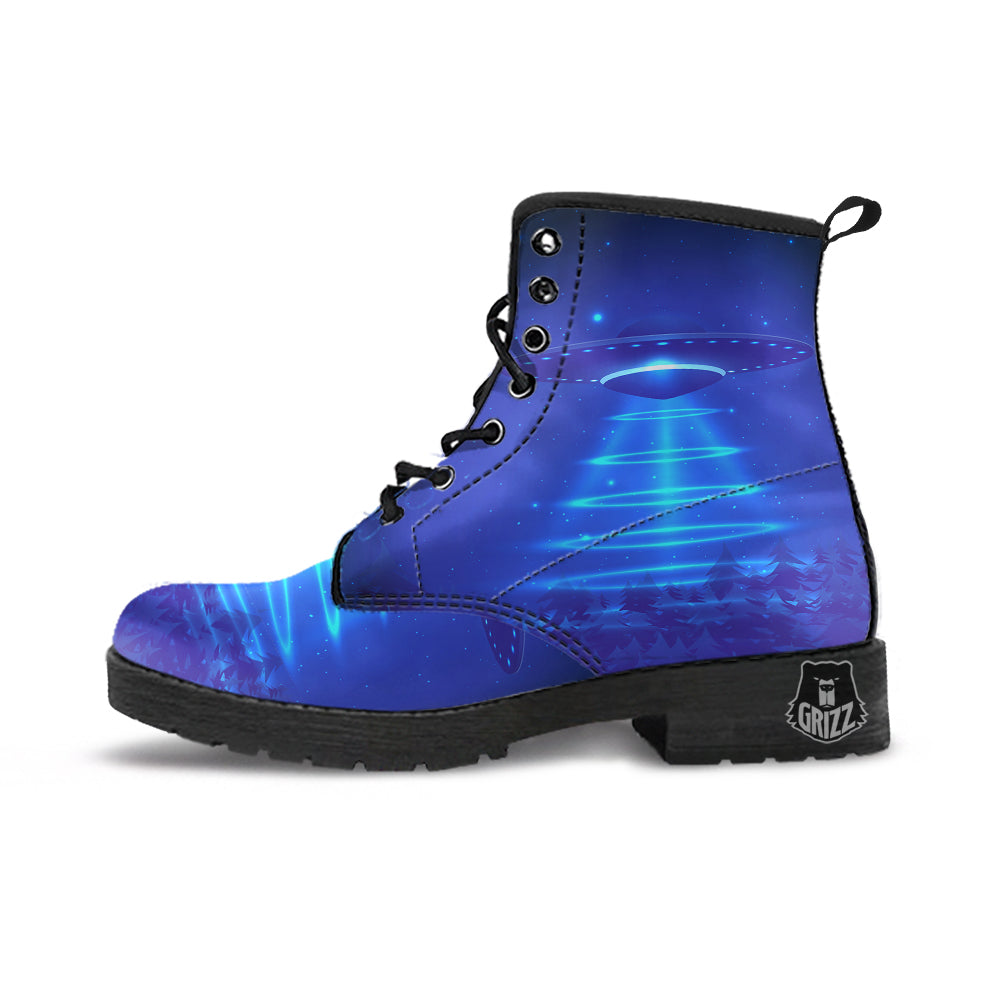 Unidentified Flying Object Blue Print Leather Boots-grizzshop