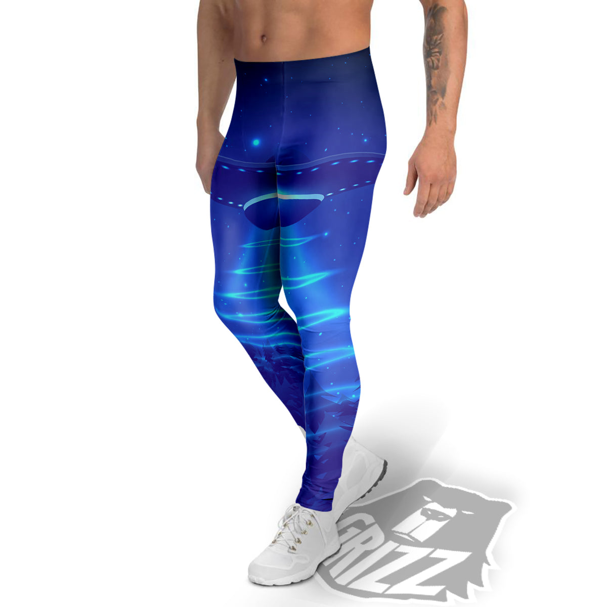 Unidentified Flying Object Blue Print Men's Leggings-grizzshop