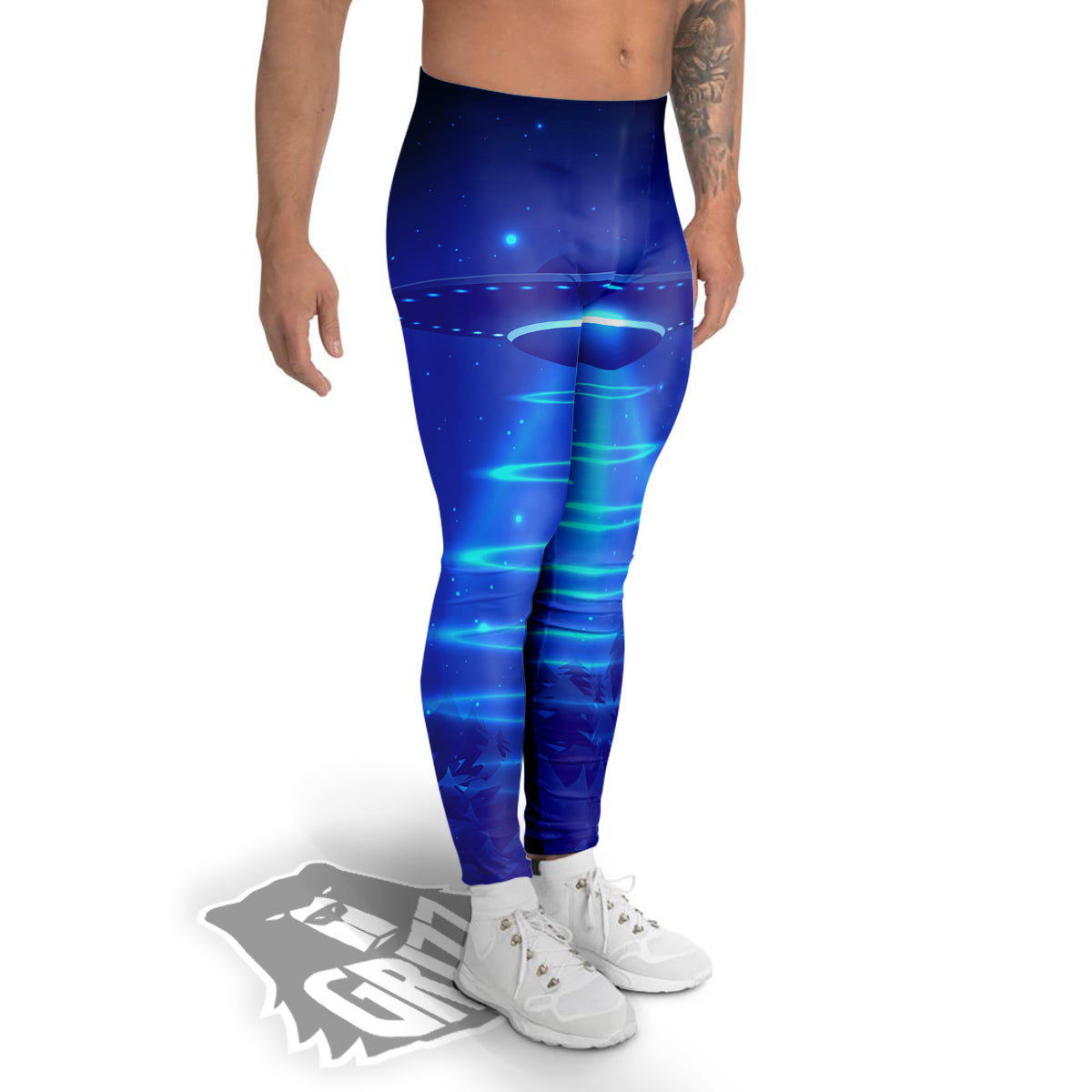 Unidentified Flying Object Blue Print Men's Leggings-grizzshop