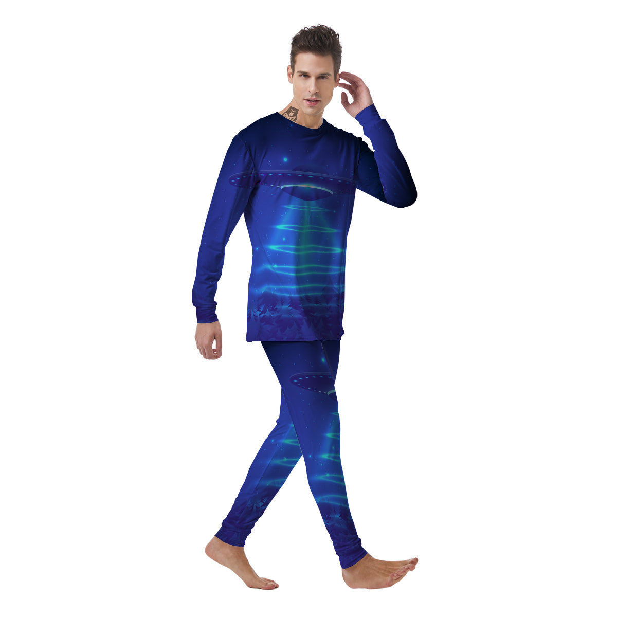 Unidentified Flying Object Blue Print Men's Pajamas-grizzshop