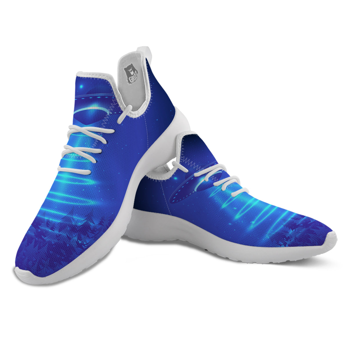 Unidentified Flying Object Blue Print White Athletic Shoes-grizzshop