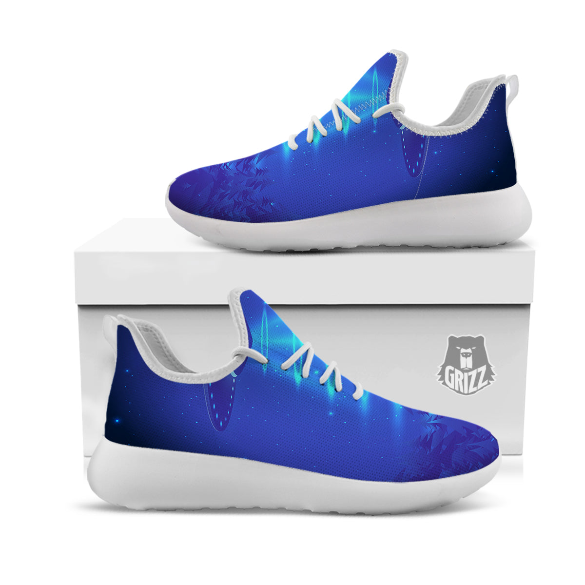 Unidentified Flying Object Blue Print White Athletic Shoes-grizzshop