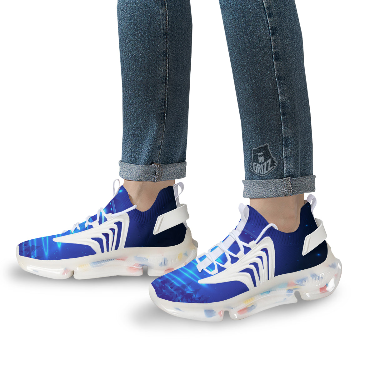 Unidentified Flying Object Blue Print White Gym Shoes-grizzshop