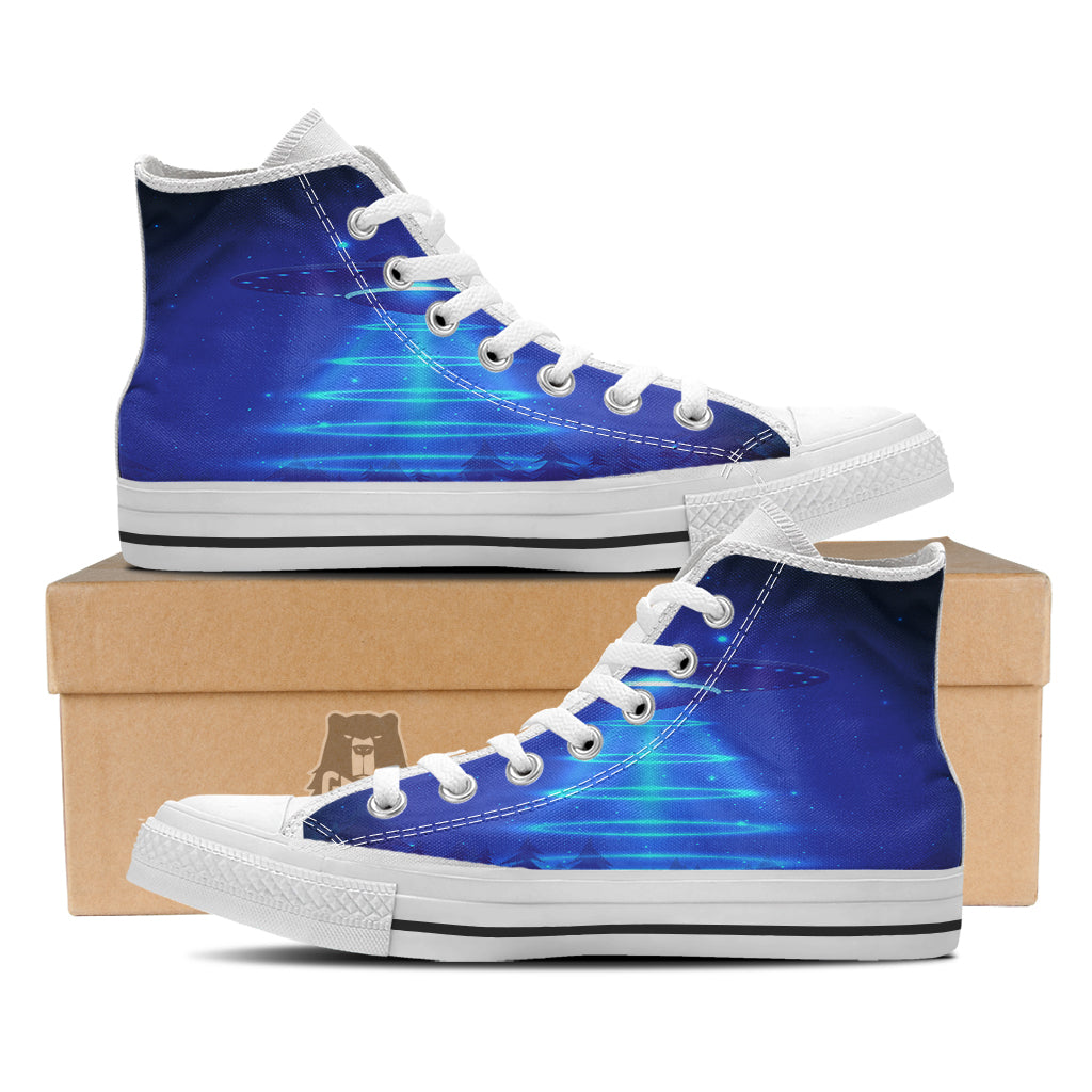 Unidentified Flying Object Blue Print White High Top Shoes-grizzshop
