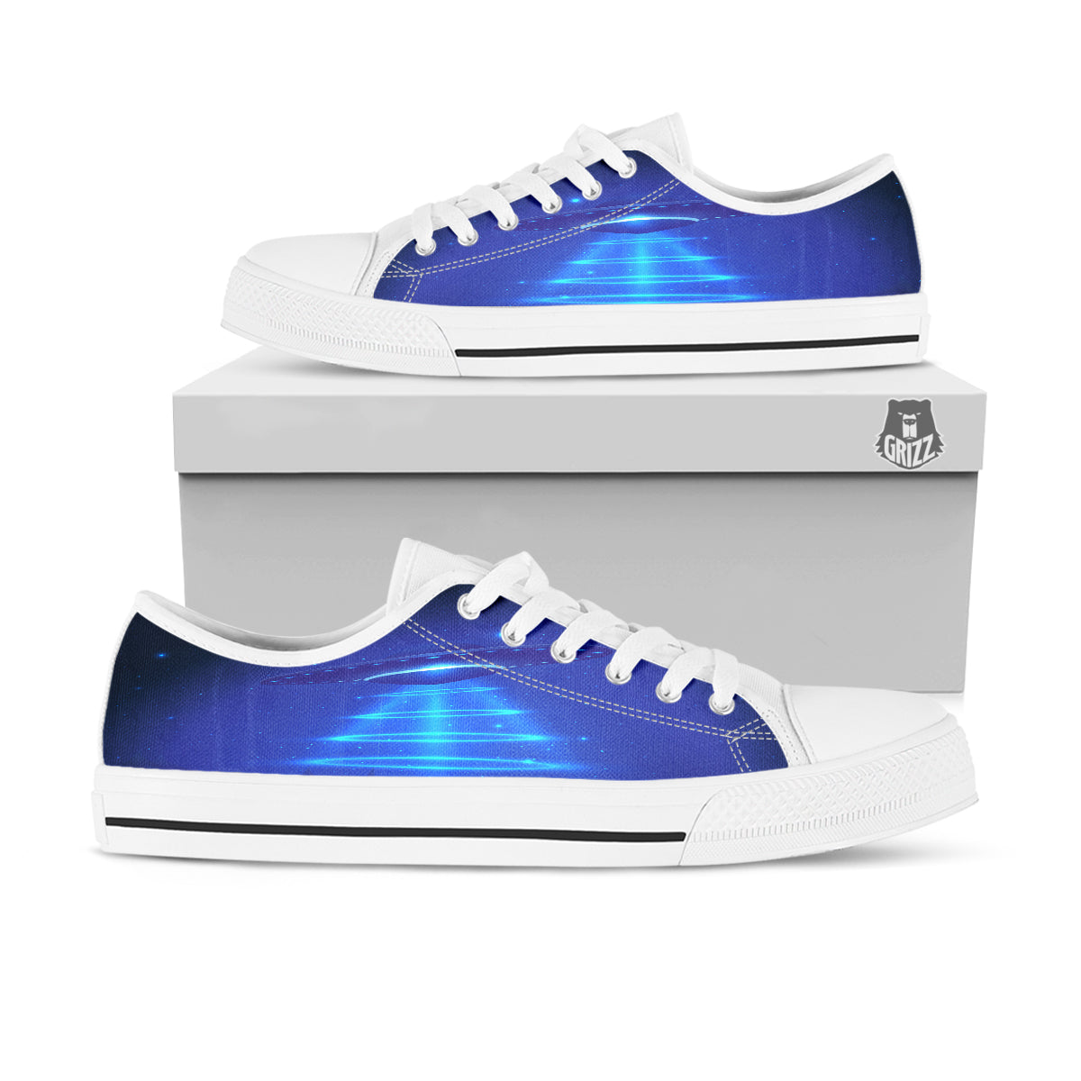 Unidentified Flying Object Blue Print White Low Top Shoes-grizzshop