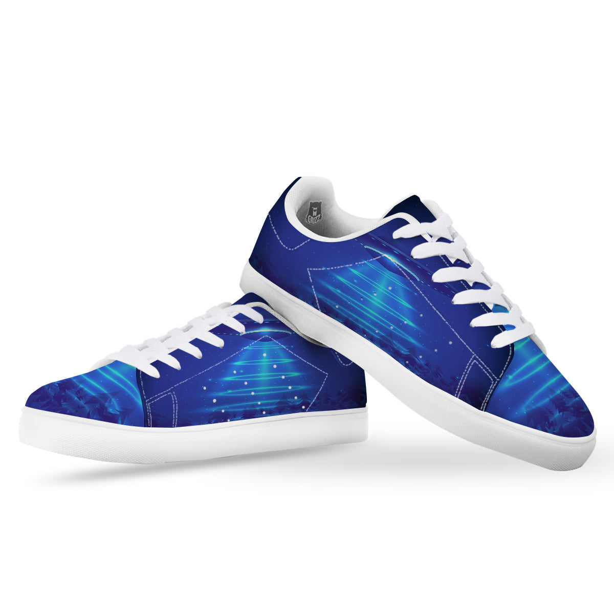 Unidentified Flying Object Blue Print White Low Top Sneakers-grizzshop