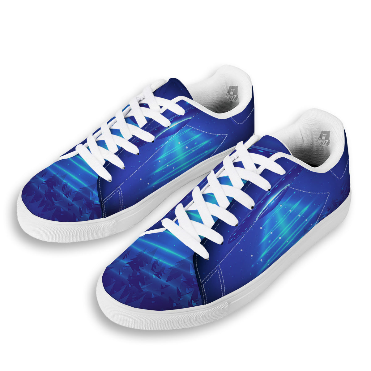 Unidentified Flying Object Blue Print White Low Top Sneakers-grizzshop