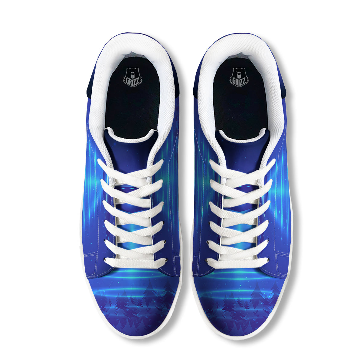 Unidentified Flying Object Blue Print White Low Top Sneakers-grizzshop