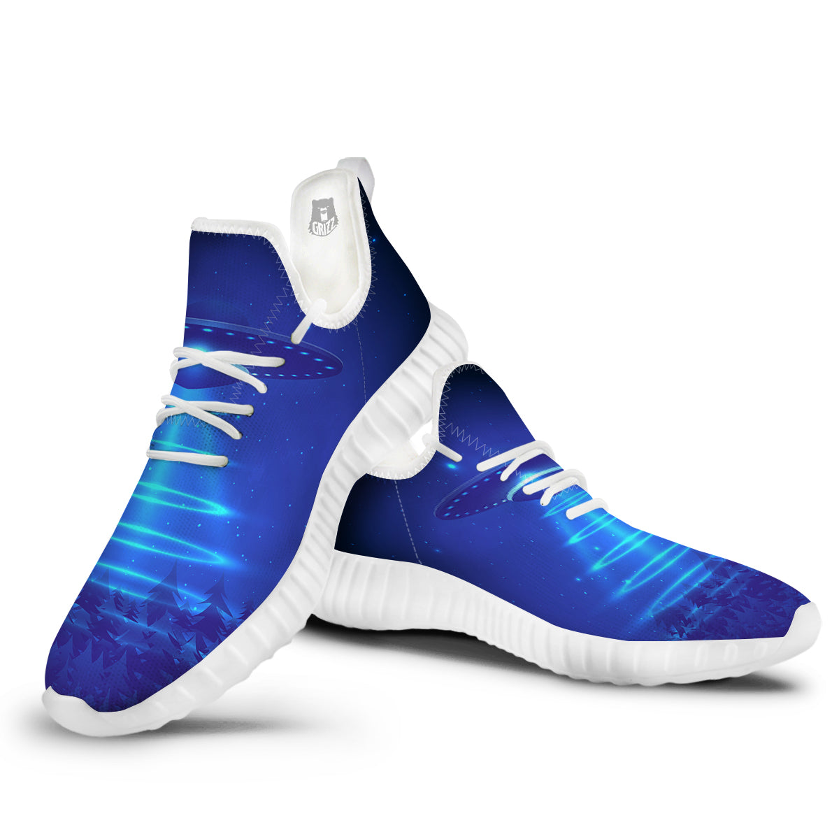 Unidentified Flying Object Blue Print White Walking Shoes-grizzshop