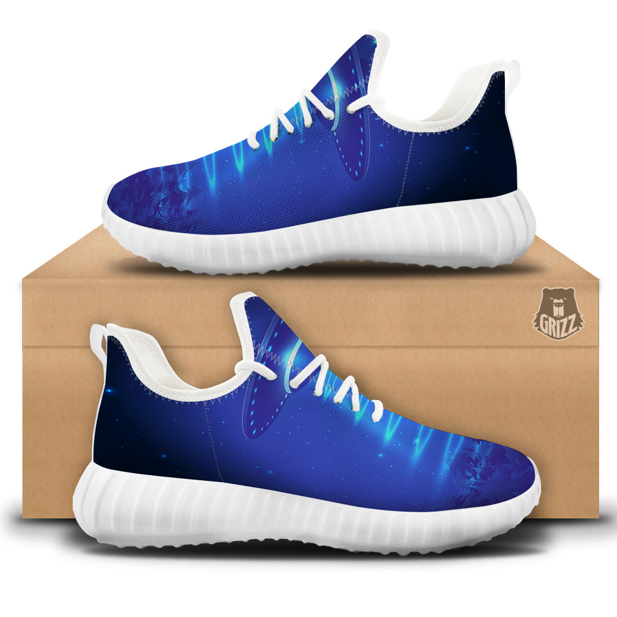 Unidentified Flying Object Blue Print White Walking Shoes-grizzshop