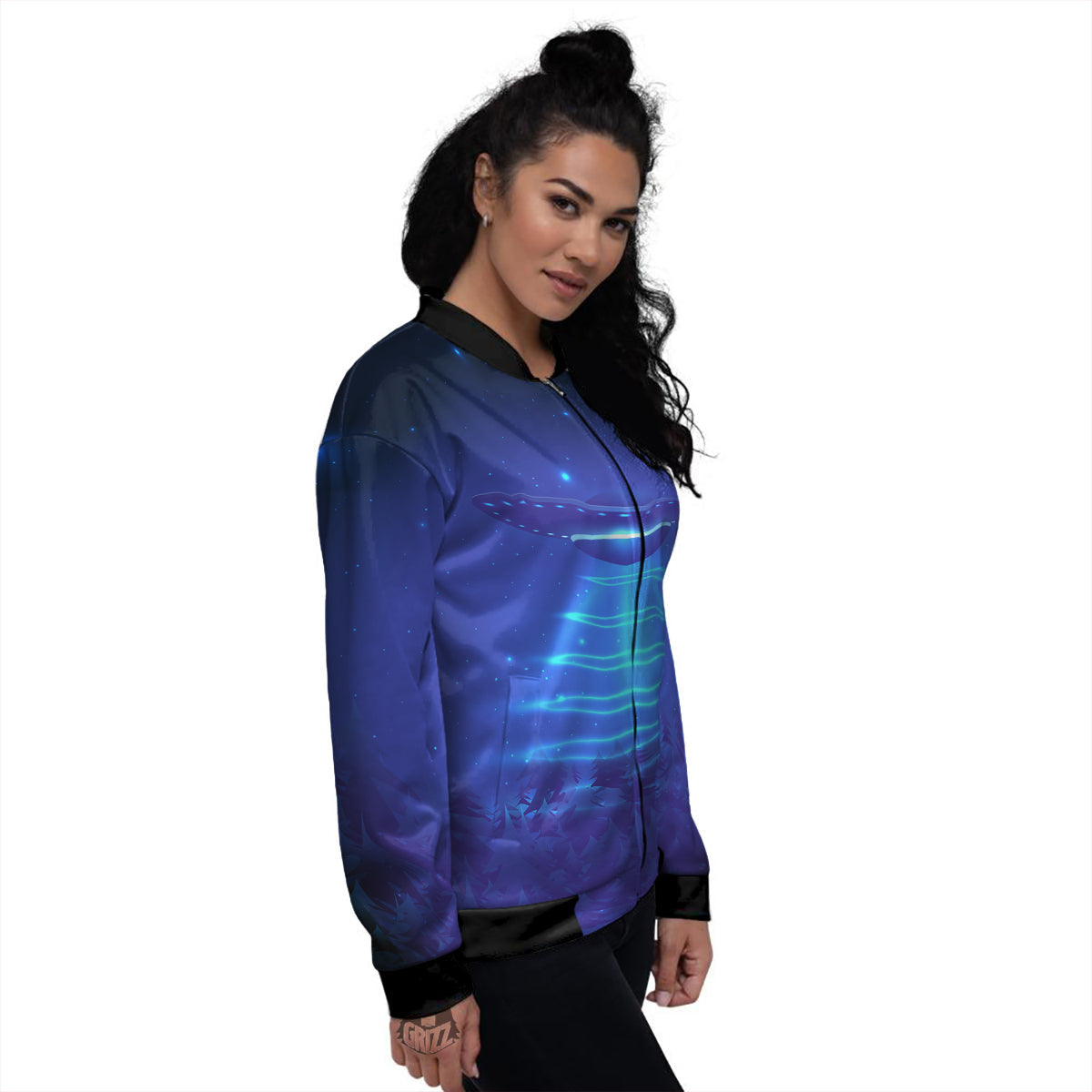 Unidentified Flying Object Blue Print Women's Bomber Jacket-grizzshop