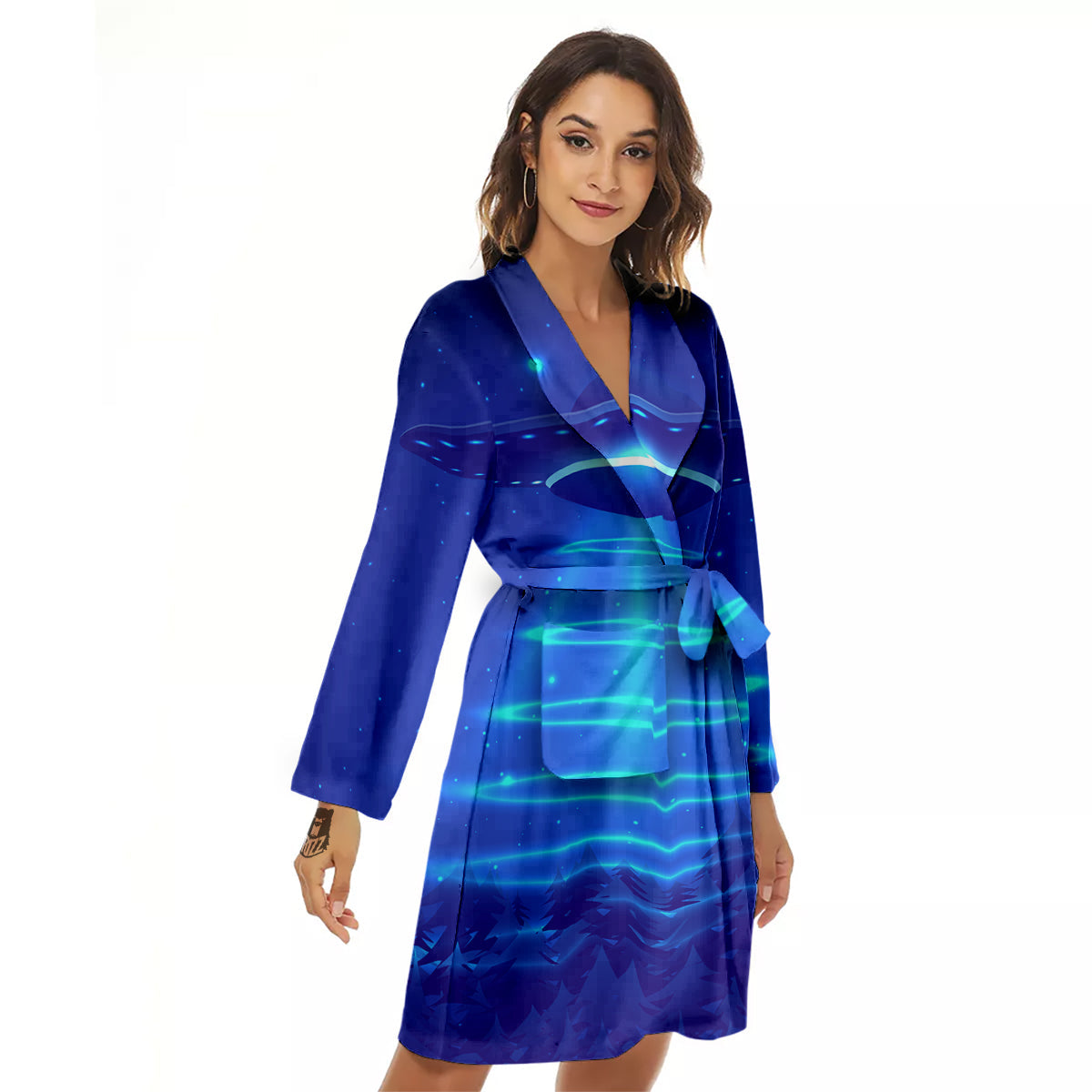 Unidentified Flying Object Blue Print Women's Robe-grizzshop