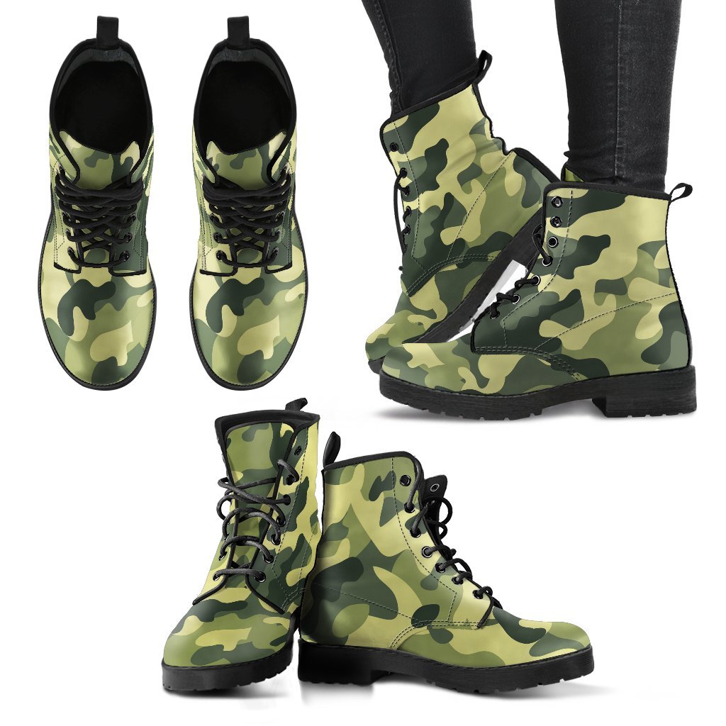 Unique Designer Motorcycle-Style Green Minimalistic Military Camo Boots-grizzshop